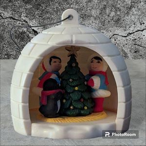Vintage Avon Winter Fun Eskimo Igloo Penguin Christmas Tree Ornament 1983 Santa
